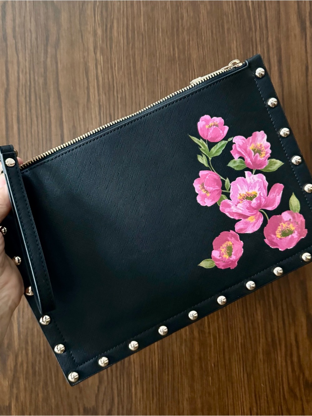 White House Black Market Floral Studded Wristlet Clutch - Pink Flower - Picture 3 of 8